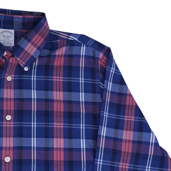Brooks Brothers Shirt Mens Large Blue Pink Plaid Long Sleeve Regent Supima - Picture 3 of 12